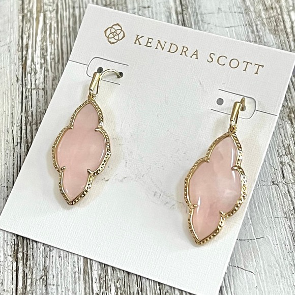 Abbie Gold Drop Earrings in Rose Quartz - Picture 1 of 2